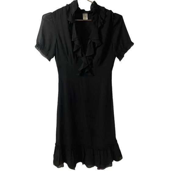 J Crew Black Ruffle Silk Dress Size 0 - Picture 1 of 10
